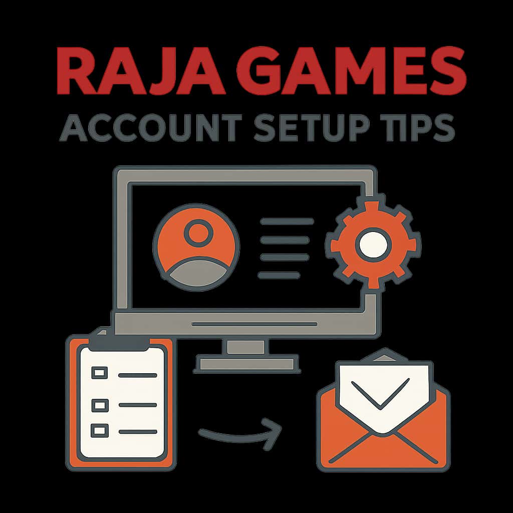 An educational diagram illustrating key points for setting up a Raja Games account.