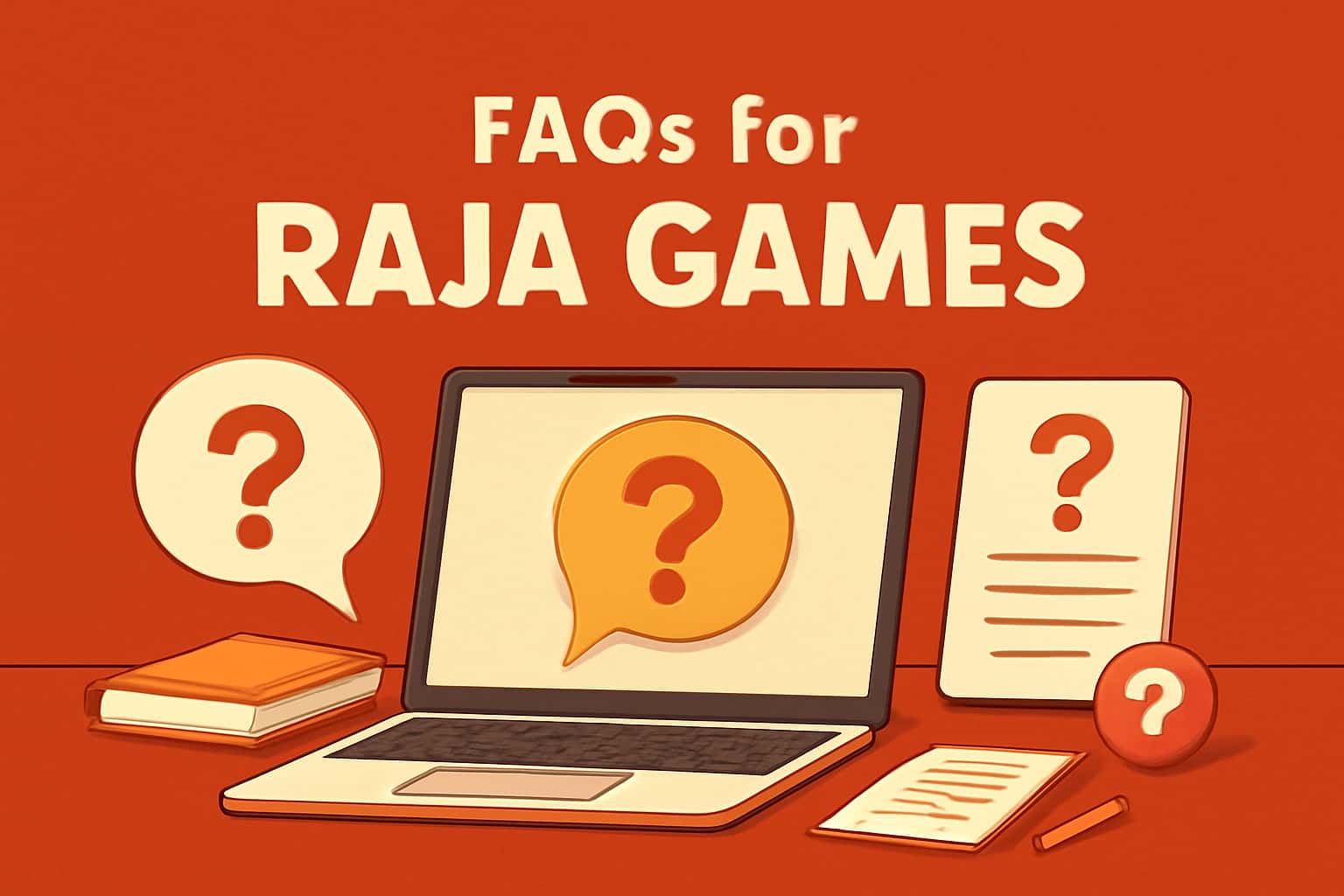 An informational scene depicting FAQs related to Raja Games with relevant visuals.